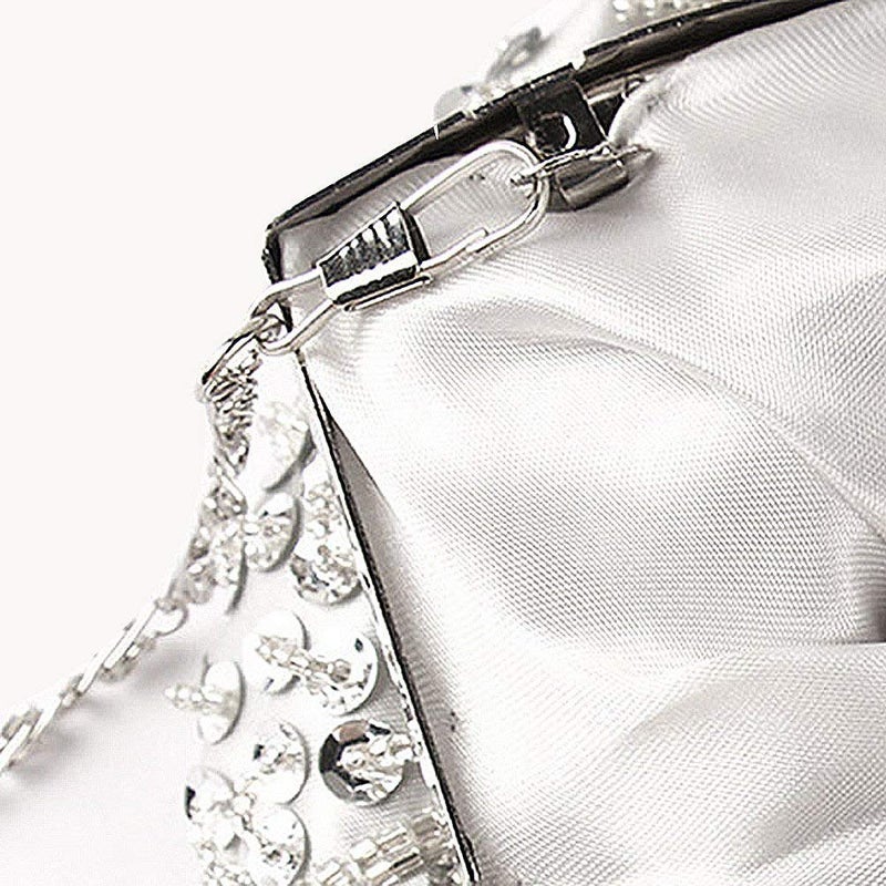 Simcat SSMY Beaded Sequin Design Flower Evening Purse Large, Silver, Size One Size - Image 4